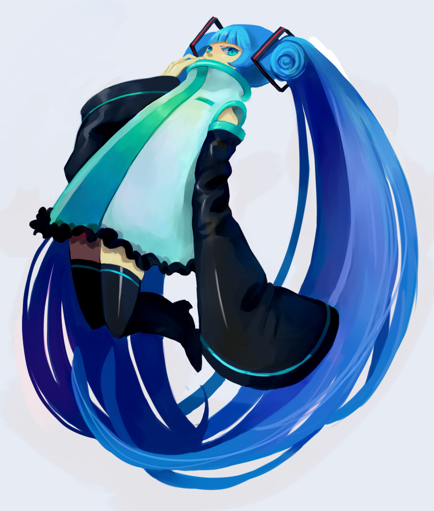 aqua_eyes aqua_hair bad_id bad_pixiv_id blue_hair detached_sleeves female hatsune_miku highres long_hair migita solo thighhighs twintails very_long_hair vocaloid