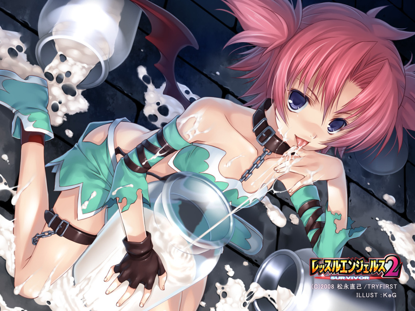 collar cream female hagure_keg highres pink_hair solo succubus_manabe wrestle_angels