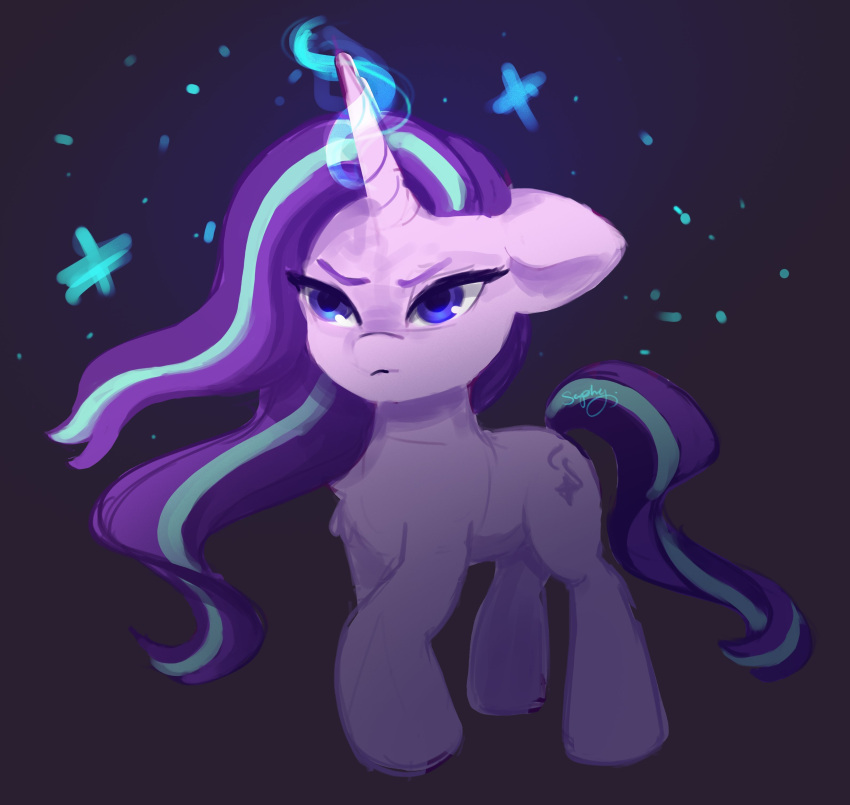 absurd_res blue_eyes chest_tuft cutie_mark digital_media_(artwork) equid equine eyelashes female feral friendship_is_magic hair hasbro hi_res horn magic mammal multicolored_hair my_little_pony mythological_creature mythological_equine mythology pink_body purple_background purple_hair purple_tail saphypone simple_background solo starlight_glimmer_(mlp) tail tuft two_tone_hair two_tone_tail unicorn unicorn_horn