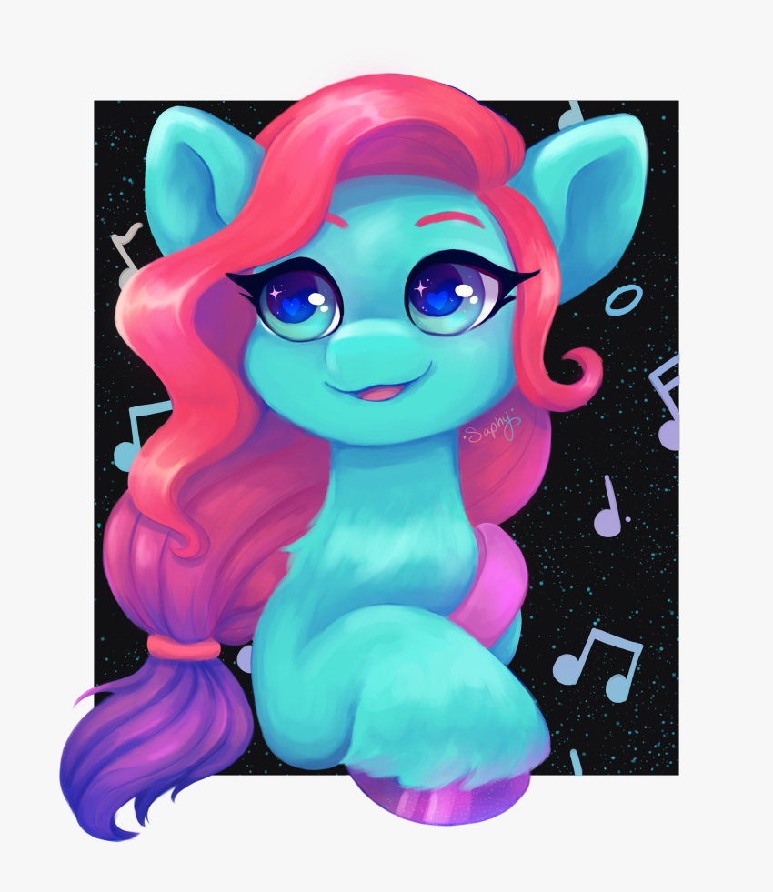 absurd_res blue_body blue_eyes blue_fur digital_media_(artwork) earth_pony equid equine eyebrows eyelashes female feral fetlocks fur hair hasbro heart-shaped_pupils hi_res hooves horse jazz_hooves_(mlp) mammal mlp_g5 multicolored_hair musical_note my_little_pony pony purple_hair purple_hooves red_hair saphypone smile solo two_tone_hair