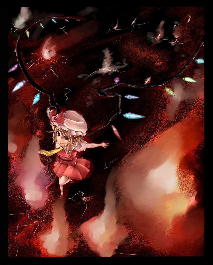 bad_id bad_pixiv_id blonde_hair female flandre_scarlet hat highres marubororaito photoshop_(medium) ponytail red_eyes short_hair side_ponytail solo touhou wings