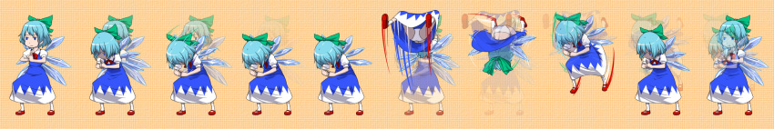 backflip bad_id bad_pixiv_id blue_dress blue_eyes blue_hair bow captain_freedom cirno dress female hairbow highres panties short_hair touhou underwear wide_image wings