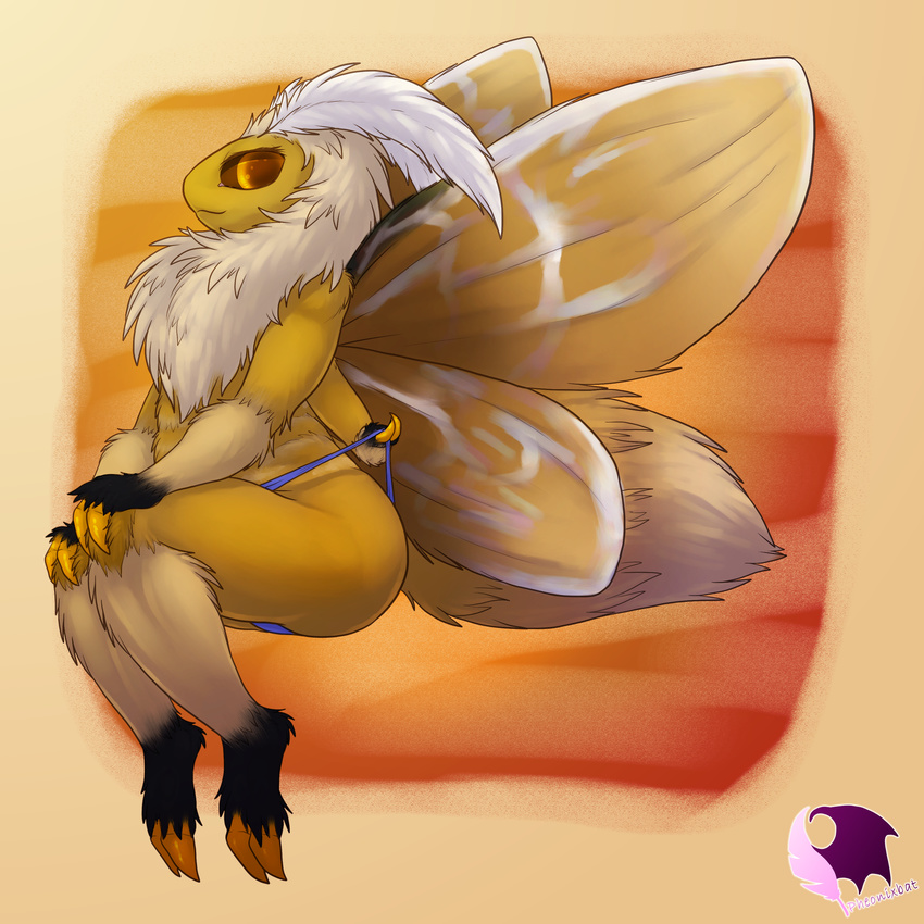 1:1 2_toes absurd_res antennae_(anatomy) anthro arthropod ass biped chest_tuft claws clothed clothing digital_media_(artwork) feet female flannel_moth fluffy fur hi_res insect_wings insects lepidopteran looking_at_viewer moth multi_limb pheonixbat simple_background sitting slightly_chubby smile solo southern_flannel_moth toes topless tuft underwear wings