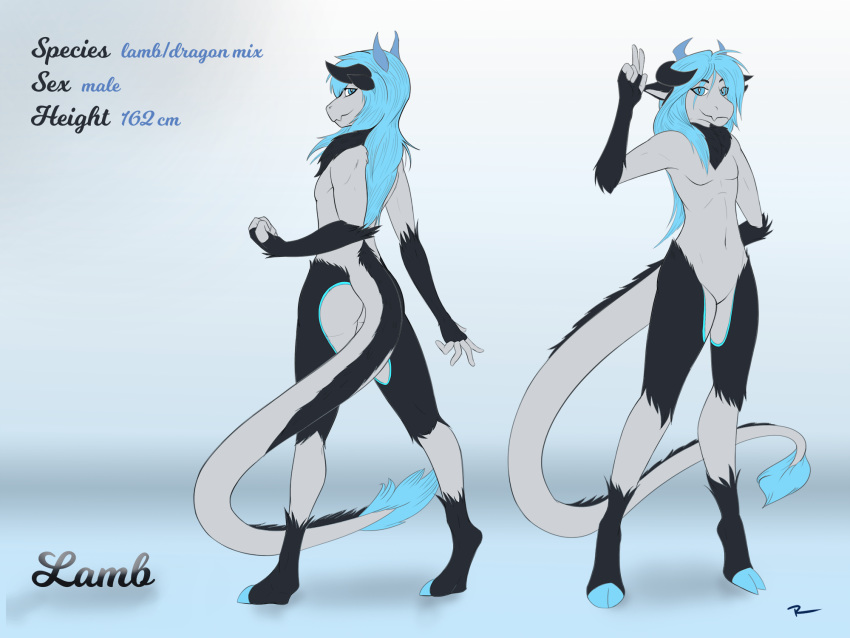 4:3 anthro bovid caprine digitigrade dragon hi_res kaislair lamb_(littlelamb) male mammal model_sheet mythological_creature mythological_scalie mythology scalie sheep solo tail tail_tuft tuft