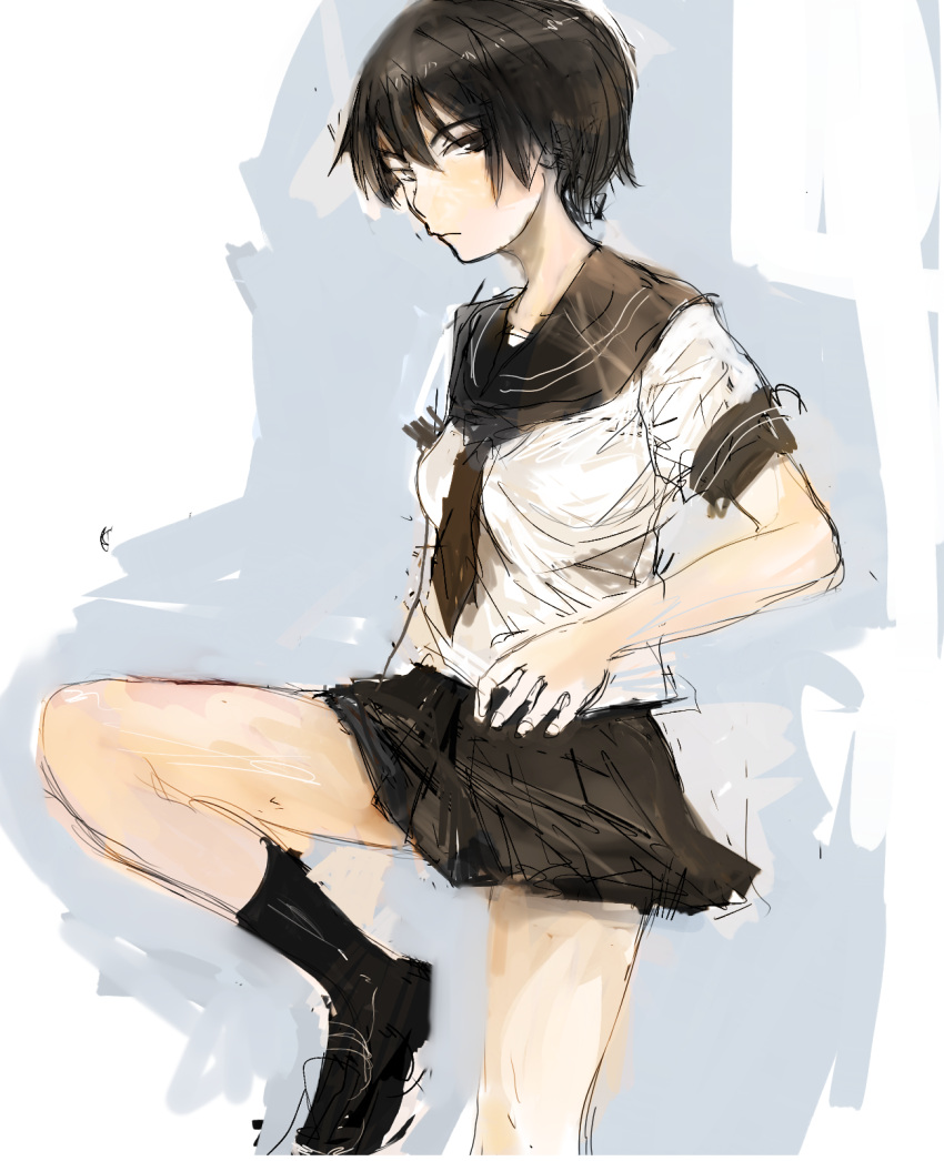 bad_id bad_pixiv_id black_hair female highres original school_uniform serafuku short_hair solo un-known_(ninesix)