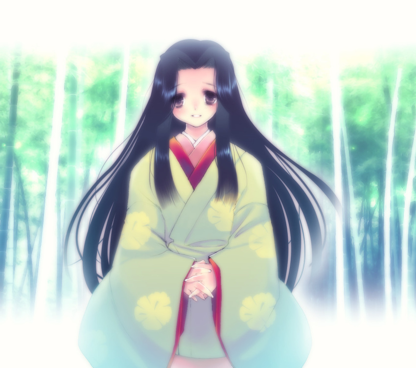 air_(visual_novel) blue_hair commentary_request female japanese_clothes kimono long_hair own_hands_clasped own_hands_together purple_eyes silhouette_sakura solo uraha_(air)