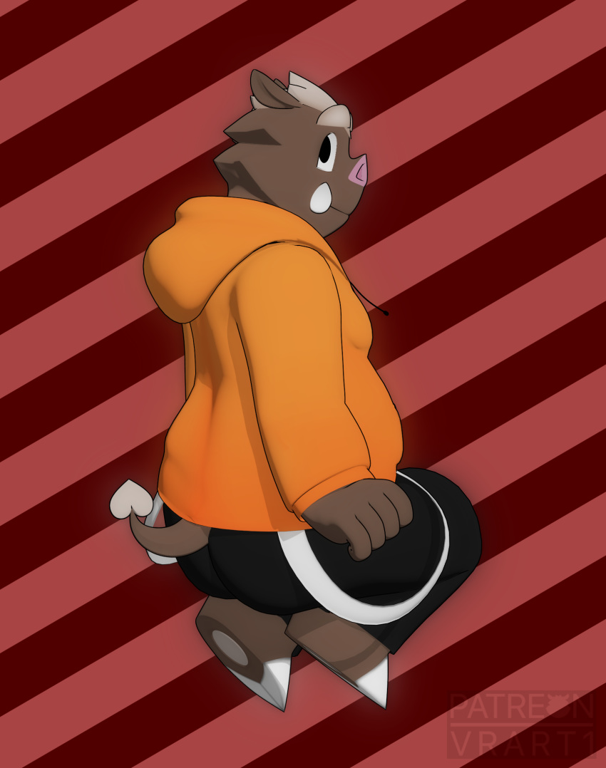 2018 3d_(artwork) anthro barefoot biped bottomwear clothing denim denim_bottomwear denim_clothing digital_media_(artwork) eyebrows feet hi_res hoodie hooves jeans male mammal moobs overweight overweight_anthro overweight_male pants simple_background slightly_chubby smile solo suid suina sus_(pig) suspenders sweater thick_eyebrows thick_thighs topwear tusks vii_rii_(vrart1) vrart1 wild_boar