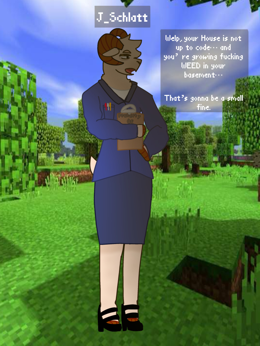 3:4 absurd_res anthro bovid bovid_horn caprine caprine_horn clothed clothing digital_media_(artwork) domestic_sheep fur hi_res horn male male_(lore) mammal mausonthehouse microsoft minecraft minecraft_background mojang ram_horn rammie_(jschlatt) sdmp sheep solo tail text white_body white_fur xbox_game_studios youtuber