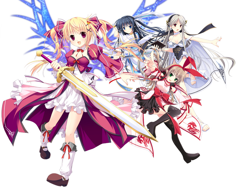 cleavage debonosu dress pointy_ears see_through sword thighhighs wings yamamoto_kazue yumihari_tsuki_no_michibiki_kumo_haruka