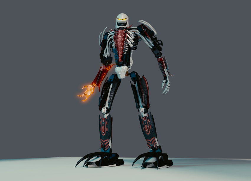 3d_(artwork) ambiguous_gender armor biomechanical bionicle black_body blender_(artwork) claws creepypasta digital_media_(artwork) failsafe272 fan_character glowing glowing_eyes hero_factory hi_res humanoid lego machine mask multicolored_body not_furry red_body robot robot_humanoid simple_background solo white_body yellow_eyes