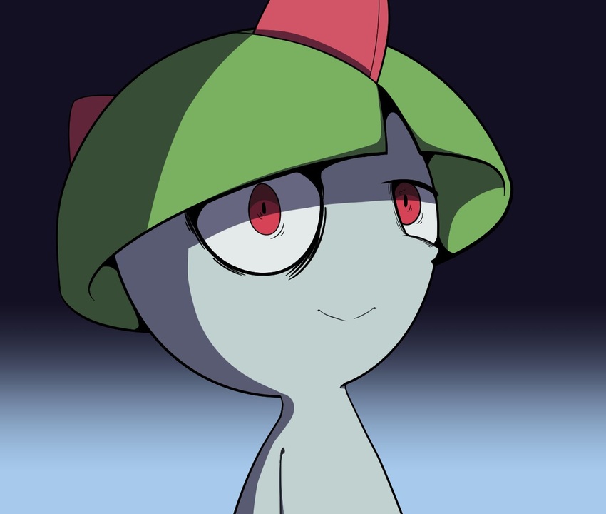 2021 ambiguous_gender digital_media_(artwork) generation_3_pokemon humanoid icon kordcross nervous_grin nintendo not_furry nude plant pokemon pokemon_(species) ralts reaction_image red_eyes shaded shadow shocked simple_background solo stressed