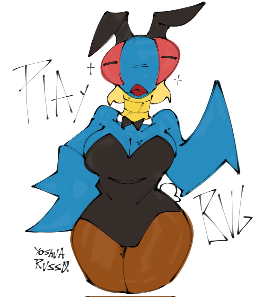 2023 alternate_costume anthro arthropod artist_name big_breasts big_eyes biped black_bow_tie black_clothing black_leotard black_text blue_body blue_breasts bow_(feature) bow_tie breasts brown_clothing brown_legwear brown_stockings bunny_costume cleavage cleavage_overflow clothed clothed_anthro clothed_female clothing compound_eyes costume digital_drawing_(artwork) digital_media_(artwork) english_text fake_ears fake_rabbit_ears female freckled_breasts freckles front_view hi_res image_comics insects invincible_(comics) invincible_(tv_series) legs_together legwear leotard light_body lips lipstick looking_at_viewer makeup monotone_body mouth_closed neck_ring no_irises playboy playboy_bunny portrait pose pupils red_eyes red_lipstick simple_background solo standing stockings text thick_lips thick_thighs thraxan three-quarter_portrait unusual_pupils white_background wide_hips yoshua_russo