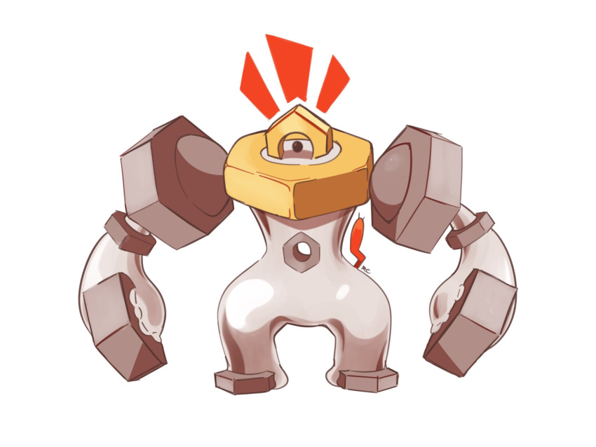 artsy-rc commentary english_commentary full_body highres melmetal no_humans notice_lines pokemon pokemon_(creature) simple_background solo standing white_background