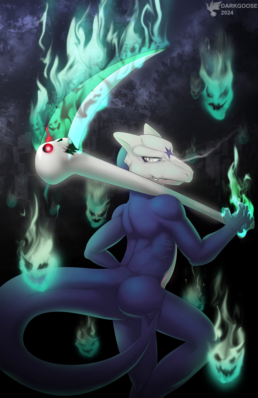 absurd_res anthro darkgoose foxfire generation_1_pokemon halloween hi_res holidays invalid_tag male marowak marowak-alola_dream nintendo pinup pokemon pokemon_(species) pose scary solo