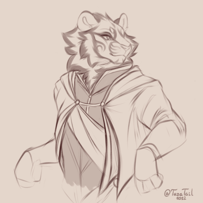 1:1 anthro catfolk clothed clothing coat_cape digital_drawing_(artwork) digital_media_(artwork) felid fluffy hasbro hi_res hybrid khalo leonin lion looking_away magic:_the_gathering mammal markings paint pantherine tazatail tiger tribal tribal_markings wizards_of_the_coast