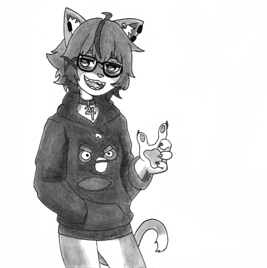 5_fingers absurd_res aeiou_(yoako) ahoge alchemical_symbol angry_birds anthro astrological_symbol astronomical_symbol bottomwear breasts claws clothed clothing domestic_cat ear_piercing ear_ring efradraws eyewear felid feline felis female female_anthro finger_claws fingers fur glasses hair hi_res hoodie jupiter_symbol kemono mammal midriff monochrome multicolored_body multicolored_fur multicolored_hair piercing planet_symbol ring_piercing rovio_entertainment sega short_hair shorts small_breasts solo symbol tail topwear