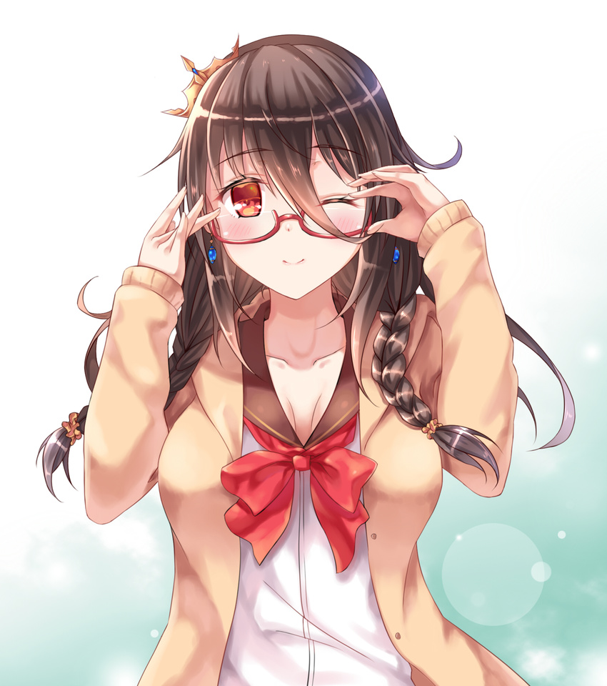 megane queen_elizabeth_(zhanjianshaonv) seifuku zhanjianshaonv zhou_yu_(van)