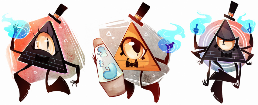 2016 6_arms ambiguous_gender bill_cipher black_bow_tie bow_tie clothing digital_media_(artwork) digital_painting_(artwork) disney euclidean eye_of_providence eyelashes gesture gravity_falls hand_gesture hat headgear headwear hi_res holding_object lamp lava_lamp magic_user maplespyder middle_finger multi_arm multi_limb multiple_images narrowed_eyes pupils shaded slit_pupils solo top_hat