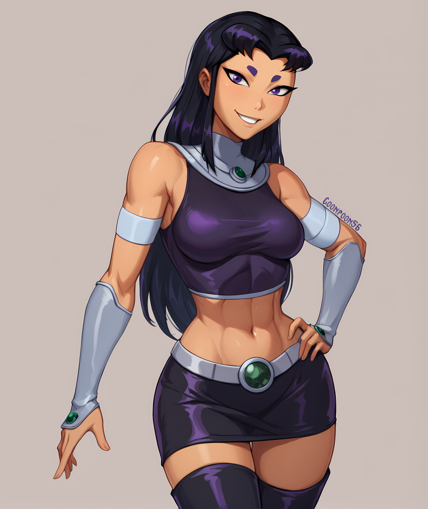 1boy 1girls 2024 2d ai_generated alien alien_girl armband athletic_female black_hair blackfire cartoon cartoon_network cartoony clothed_female color colored comfyui dark_hair dc dc_comics deviantart female female_focus goonpoon56 hand_on_hip komand'r long_hair_female looking_at_viewer mini_skirt navel posing prompt safe_for_work self_upload sfw short_bangs simple_background slim_waist small_eyebrows smile smiling smiling_at_viewer tamaranean tan_skin tan_skinned_female teen_titans teeth teeth_showing teeth_visible thigh_highs thighhighs thighs tight_clothing violet_eyes waist_length_hair watermark wide_hips