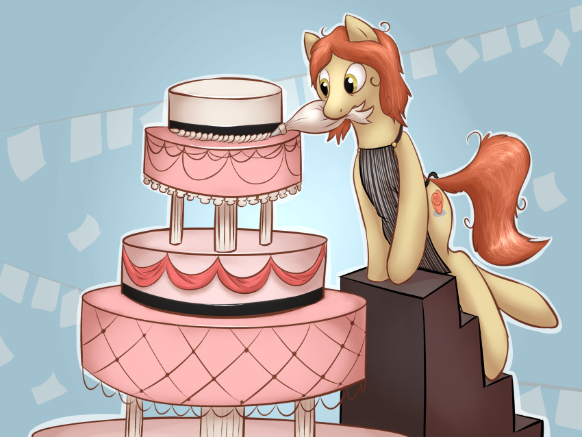 2012 4:3 absurd_res ambiguous_gender apron blue_background braeburned cake clothing cutie_mark dessert digital_drawing_(artwork) digital_media_(artwork) earth_pony equid equine fan_character female_(lore) feral food frosting fur grey_apron grey_clothing hasbro hi_res holding_object holding_piping_bag hooves horse mammal mane mouth_hold my_little_pony orange_mane orange_tail pattern_apron pattern_clothing piping_bag pony shaded simple_background soft_shading solo stairs striped_apron striped_clothing stripes tail unguligrade yellow_body yellow_eyes yellow_fur