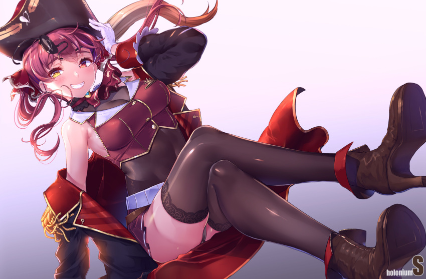 akasa_ai cameltoe heels heterochromia hololive houshou_marine pantsu pirate skirt_lift thighhighs