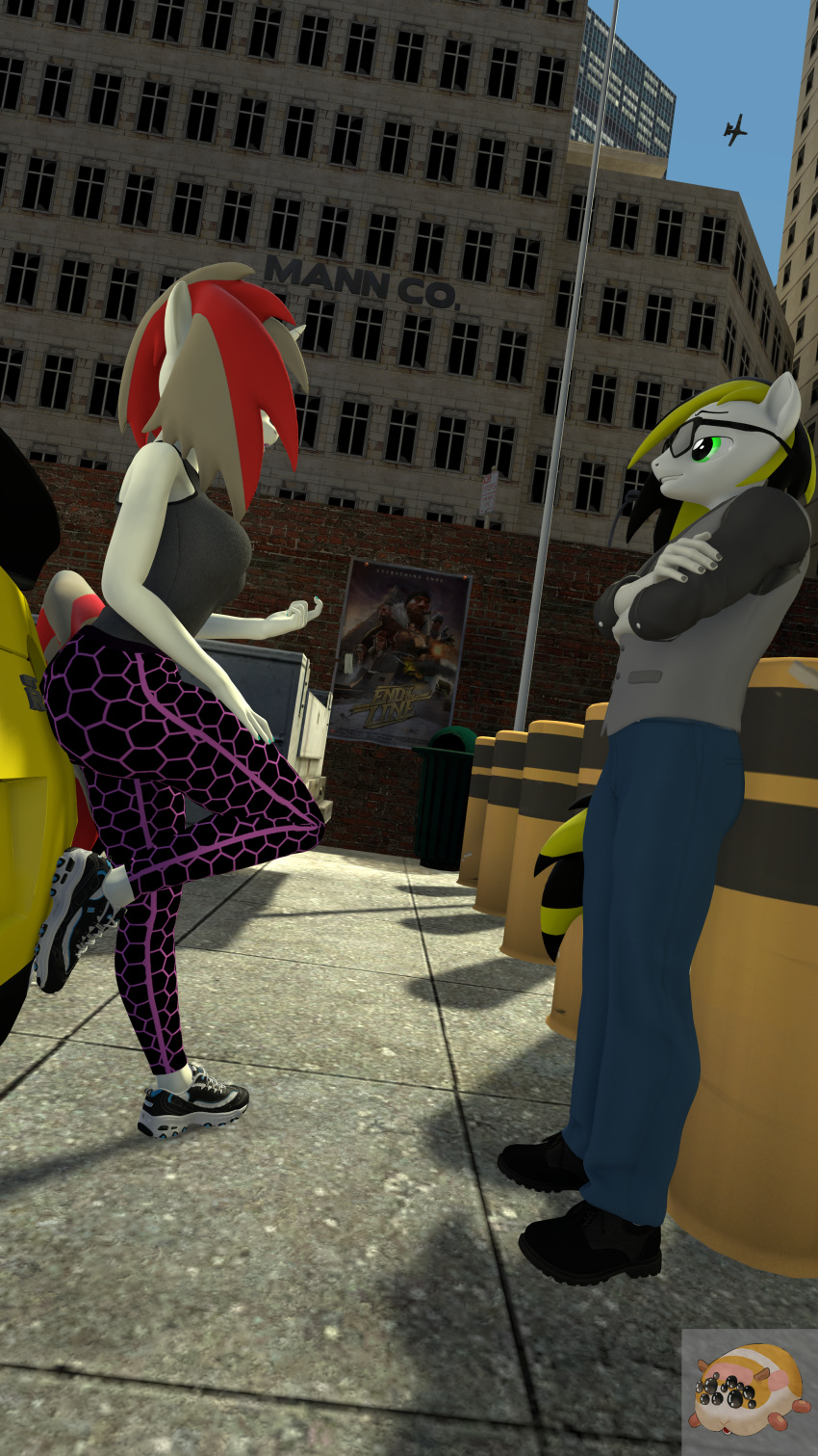 3d_(artwork) 4k 9:16 a-10 absurd_res anthro anthrofied aria_calliope car city city_background clothed clothing digital_media_(artwork) dj_hazardous duo equid equine eyewear female gtr hair hasbro hi_res horn leaning_on_car leggings legwear light looking_at_another male male/female mammal mr.guinea_pig multicolored_hair multicolored_tail my_little_pony mythological_creature mythological_equine mythology parking_lot shirt sunglasses sunlight tail tank_top topwear unicorn vehicle vest