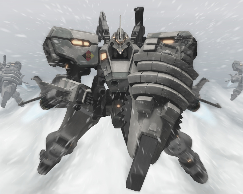 commentary_request east_german germany gun highres mecha mig-21_balalaika_(muv-luv) motion_blur muv-luv muv-luv_alternative no_humans realistic robot scharfschutze schwarzesmarken science_fiction shield snow storm tactical_surface_fighter weapon