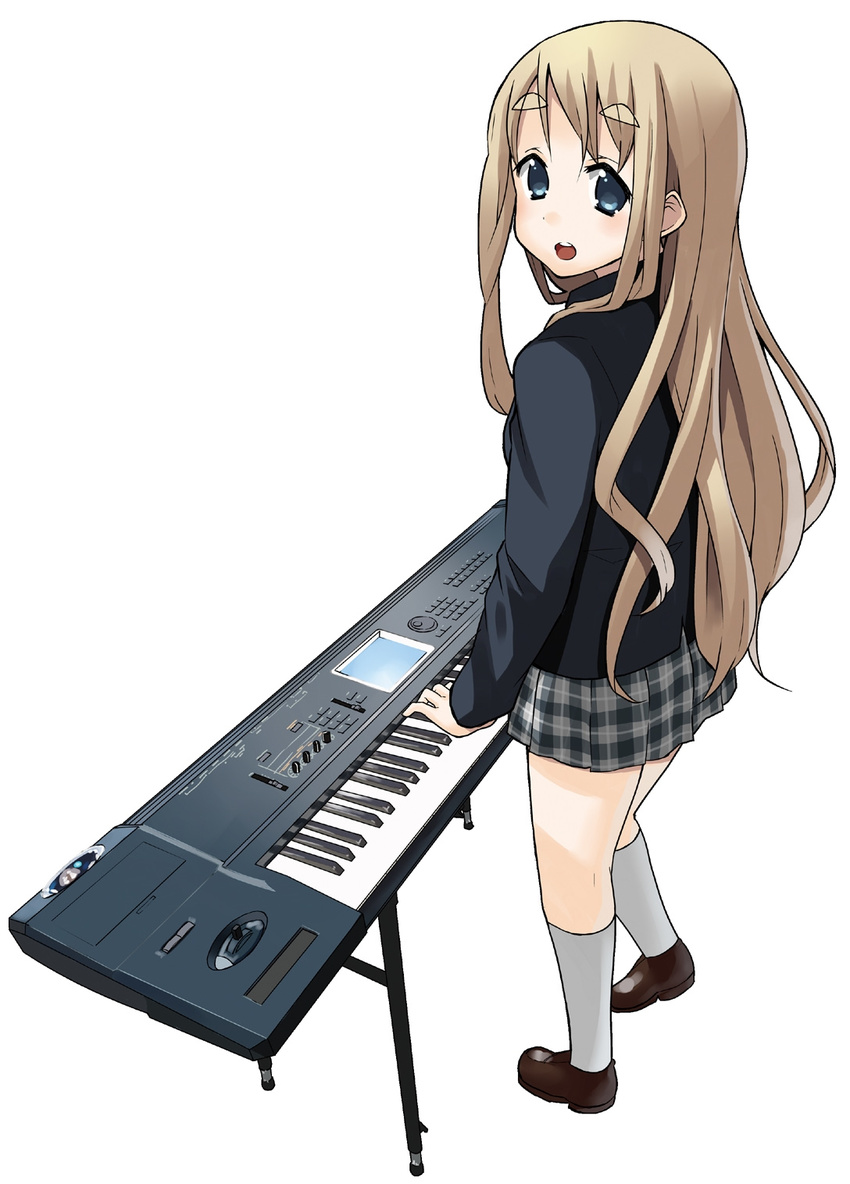 female highres instrument k-on! kakifly keyboard_(instrument) korg korg_triton kotobuki_tsumugi long_hair official_art plaid plaid_skirt sakuragaoka_high_school_uniform school_uniform skirt solo synthesizer