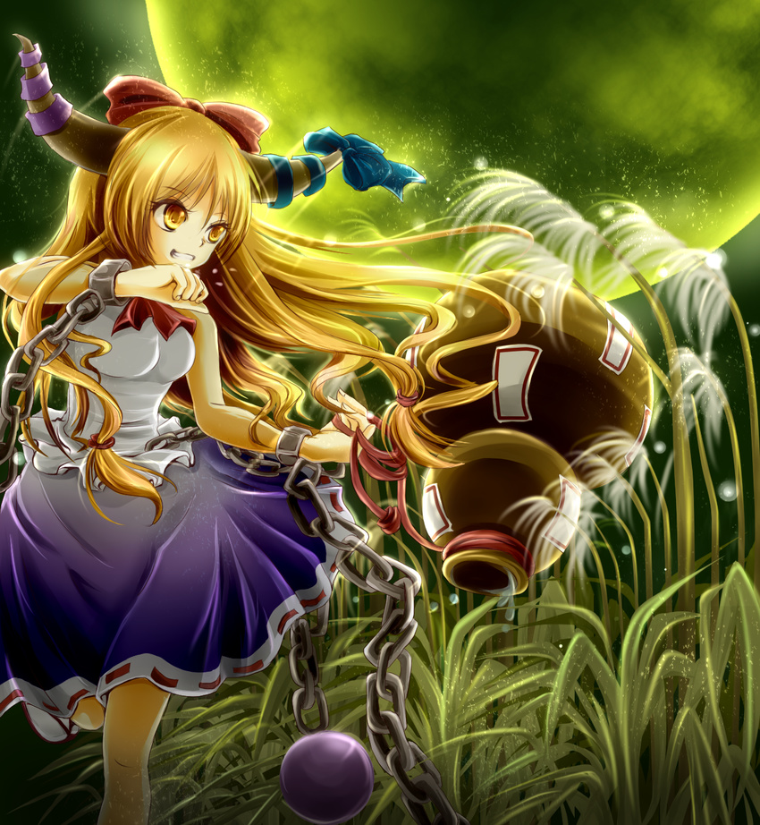 commentary_request female gourd highres ibuki_suika moon night rikkunia solo touhou