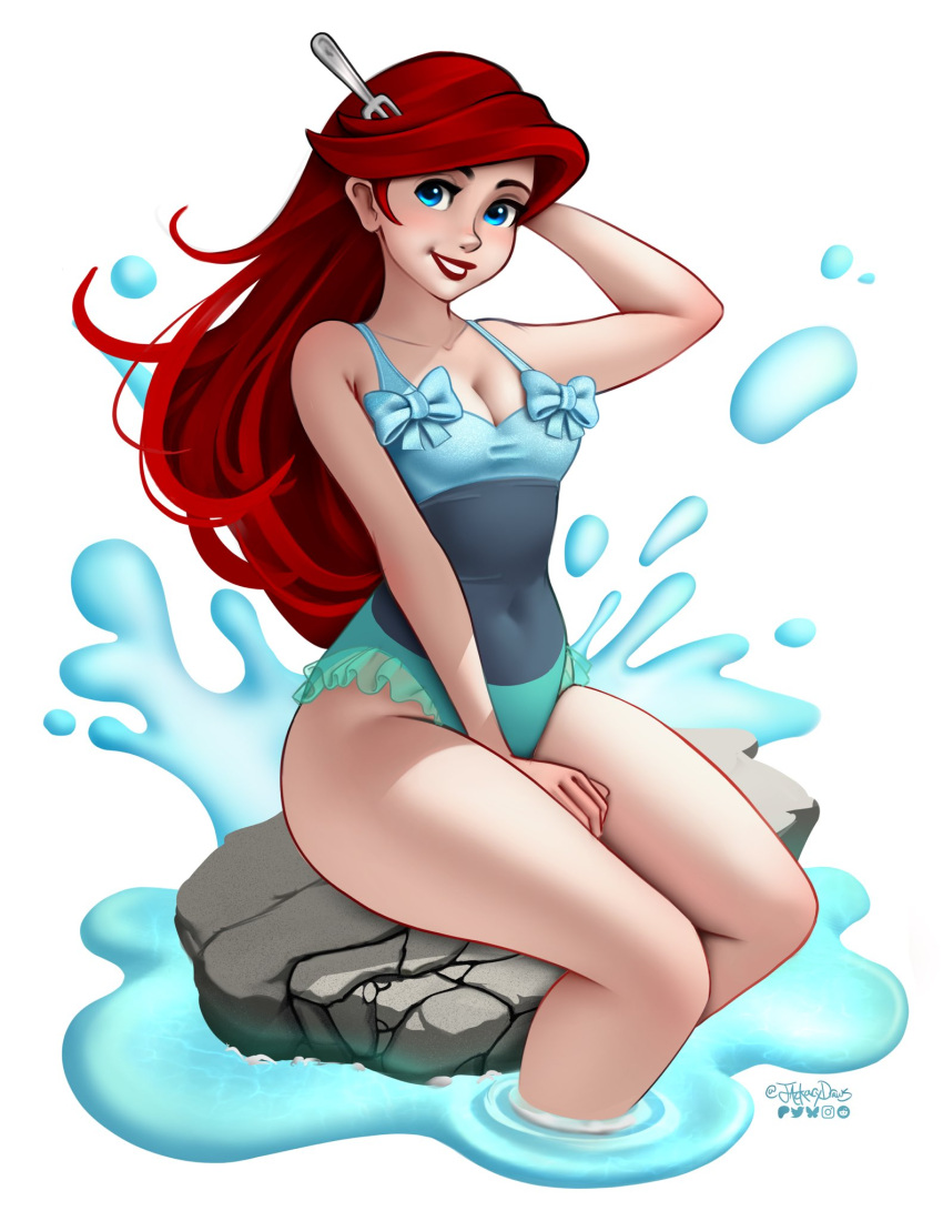 ariel blue_eyes breasts female female_only jackary_draws red_hair solo the_little_mermaid