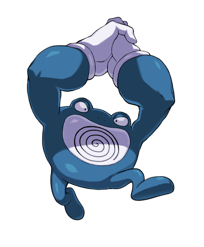 arms_up bad_id bad_pixiv_id black_eyes cleanerjay gloves highres no_humans pokemon pokemon_(creature) poliwrath simple_background solo white_background white_gloves