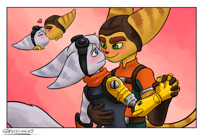 anthro closed_eyes duo female gameralfa117 hand_holding heart_symbol insomniac_games kissing lombax love lovely male male/female mammal ratchet_(ratchet_and_clank) ratchet_and_clank rivet_(ratchet_and_clank) romantic romantic_ambiance romantic_couple skeletonkid5 sony_corporation sony_interactive_entertainment true_love