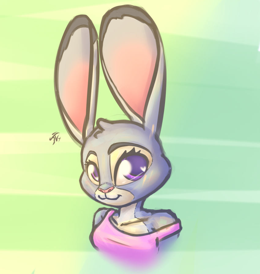 2016 anthro clothing disney female heart_eyes heart_symbol hi_res judy_hopps lagomorph leadhooves leporid long_ears mammal purple_eyes rabbit shirt solo tank_top topwear zootopia