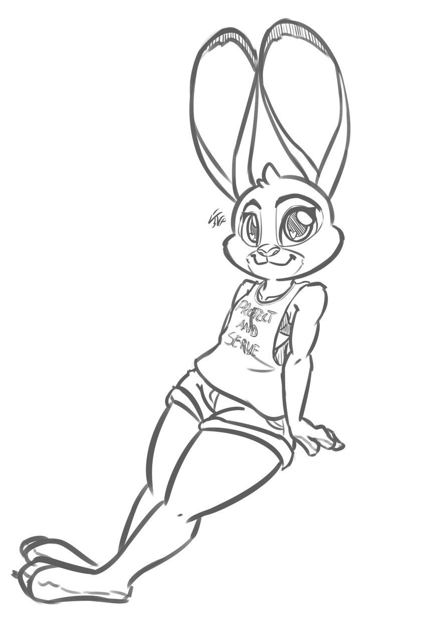 2016 anthro disney female hi_res judy_hopps lagomorph leadhooves leporid mammal monochrome rabbit solo zootopia