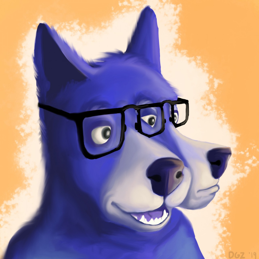 1:1 2019 3_eyes anthro canid canine canis delldogzone domestic_dog eyewear fur fused_eyes glasses headshot_portrait hi_res icon male mammal multi_eye multi_snout portrait sharp_teeth solo teeth