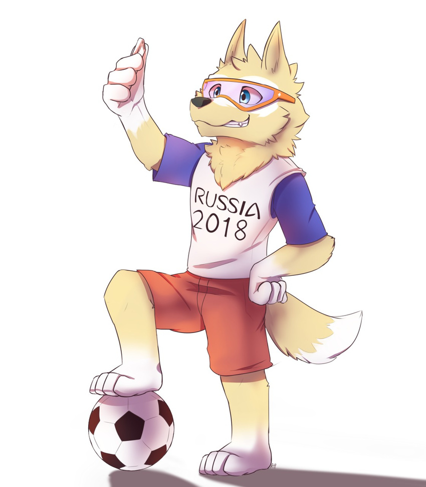 anthro arctic_wolf canine fifa fifa_2018 fifa_russia_2018 football_(disambiguation) kinniro male mammal mascot russia russian simple_background soccer solo sport wolf world_cup zabivaka