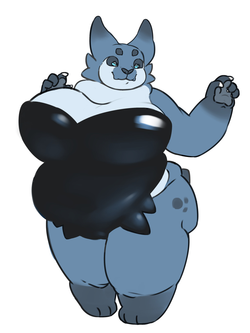 absurd_res anthro belly big_belly big_breasts blue_body breasts clothing felid feline female hi_res huge_breasts hybrid latex latex_clothing mammal nekopuoo obese obese_anthro obese_female overweight overweight_anthro overweight_female pawpads scalie solo