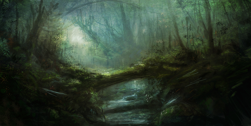 blurry commentary_request dark forest kagumanikusu log nature no_humans original scenery stream sunlight tree water