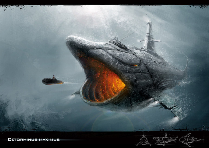 ambiguous_gender basking_shark chetorinus detailed detailed_background feral fire fish hi_res light machine mackerel_shark marine nikita_korenkov project robot science_fiction sea shark submarine technology underwater vehicle water watercraft zero_pictured