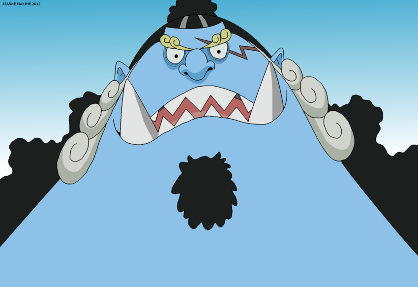 2012 anthro carpet_shark facial_hair fangs fish fish-men_(one_piece) hair hi_res jinbe looking_at_viewer male marine maxime-jeanne one_piece pirate scar shark solo teeth whale_shark