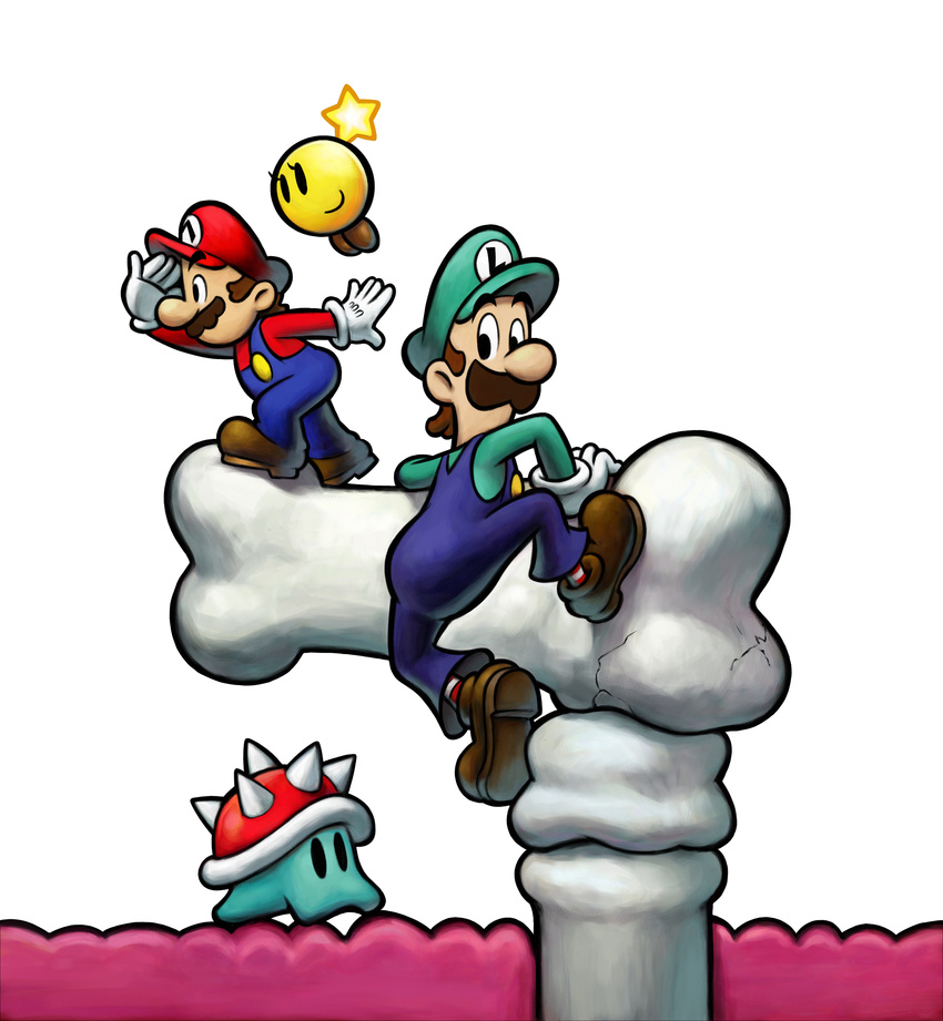 absurdres bone bowser's_inside_story highres luigi mario mario_&_luigi mario_&_luigi:_bowser's_inside_story mario_(series) nintendo official_art spike_blop starlow super_mario_bros.