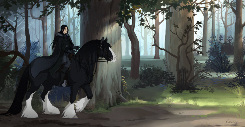 2023 2d_animation ambiguous_gender animated armor black_body black_clothing black_fur black_hair black_mane black_tail blaze_(marking) blue_eyes boots bottomwear branch bridle cape cloak clothed clothing day detailed_background draft_horse duo equid equine eyebrows facial_markings feathering feral footwear forest forest_background fully_clothed fur gloves grass hair handwear head_markings hooves horse human inner_ear_fluff leaf leg_markings light_body light_skin lights long_tail male mammal mane markings nature nature_background ostinlein outside pants path plant quadruped reins riding saddle shire short_playtime shrub signature socks_(marking) stirrups tail tree tuft unguligrade white_body white_fur