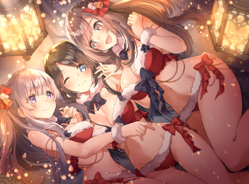 christmas idolmaster_shiny_colors mitsumine_yuika navel tagme_(artist) tsukioka_kogane yuukoku_kiriko