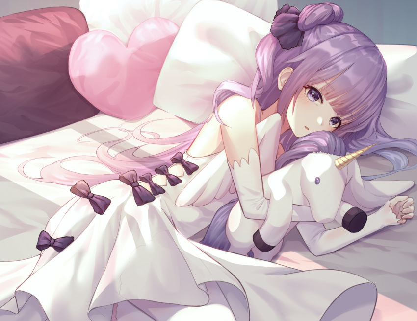 azur_lane bed cropped dress hms_unicorn_(azur_lane) tagme_(artist) thighhighs