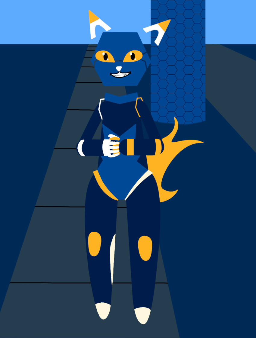 ambiguous_gender anthro e621 esix felid hand_holding hexagons hi_res lineless looking_at_viewer mammal mascot meme pavement reaction_image redcrystal simple_background smile smiling_at_viewer solo you_know_i_had_to_do_it_to_em