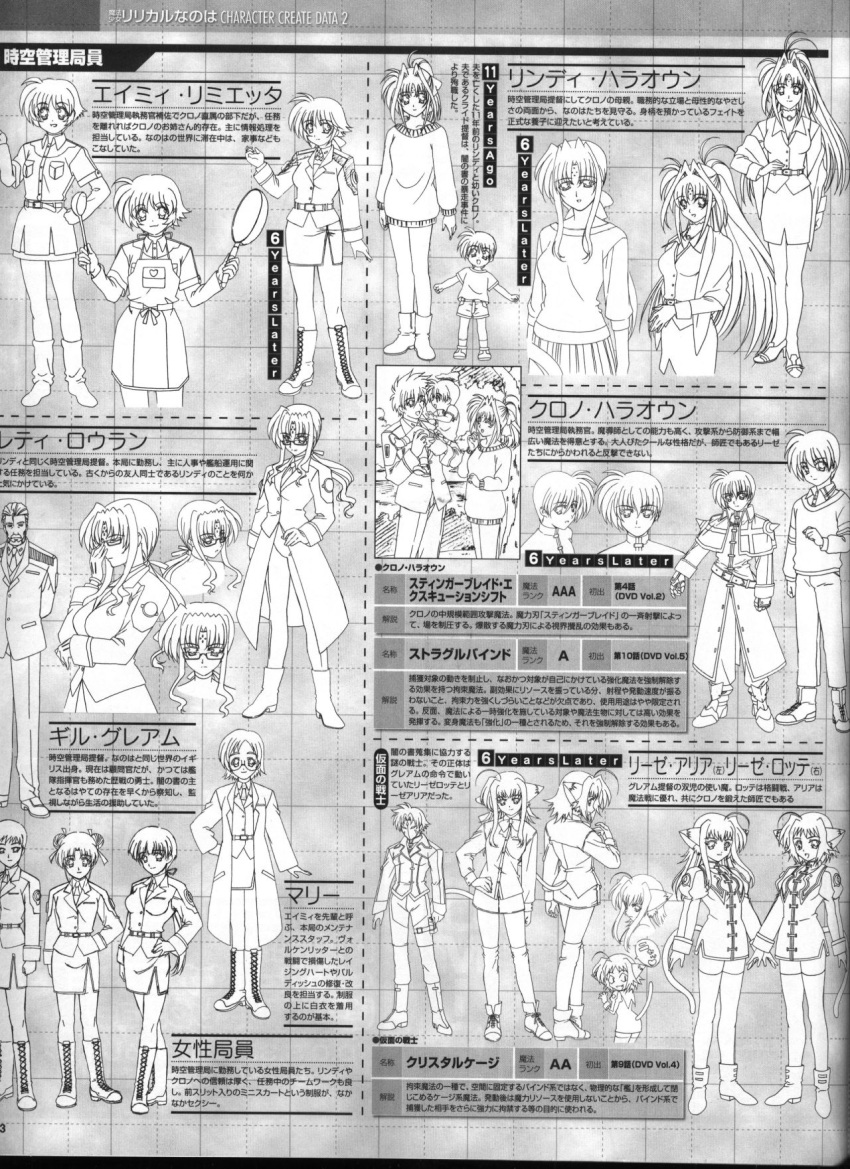 4boys 6+girls amy_limietta animal_ears artist_request cat_ears cat_tail character_request chrono_harlaown clyde_harlaown coat concept_art cropped_jacket facial_mark familiar forehead_mark gauntlets gil_graham greyscale highres jacket kamen_no_senshi_(nanoha) leti_lowran liesearia_(nanoha) lieselotte_(nanoha) lindy_harlaown long_sleeves lyrical_nanoha magical_boy magical_girl mahou_shoujo_lyrical_nanoha mahou_shoujo_lyrical_nanoha_a's mariel_atenza military military_uniform monochrome mother_and_son multiple_boys multiple_girls open_clothes open_jacket pants photoshop_(medium) ponytail shoulder_spikes siblings sisters spikes tail tsab_naval_military_uniform twins uniform