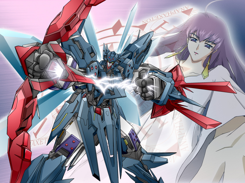 artist_request bow_(weapon) exa_nova_shoot_over highres magic_circle mecha purple_hair regulate super_robot_wars super_robot_wars_w valzacard weapon