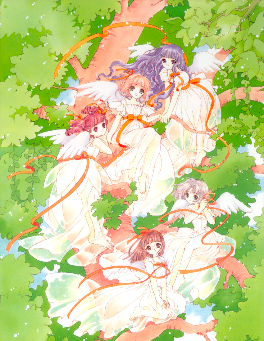 absurdres card_captor_sakura clamp daidouji_tomoyo female highres kinomoto_sakura lolicon mihara_chiharu sasaki_rika tree wings yanagisawa_naoko