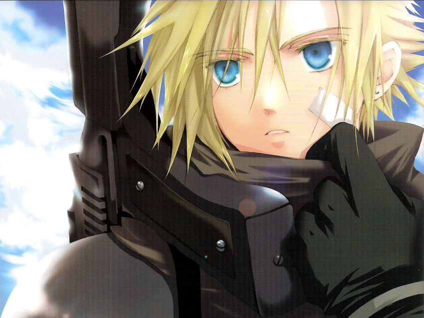 1boy artist_request before_crisis_final_fantasy_vii bishounen blonde_hair cloud_strife crisis_core_final_fantasy_vii exif_thumbnail_surprise final_fantasy final_fantasy_vii highres last_order_final_fantasy_vii male_focus photoshop_(medium) solo yubinbasya