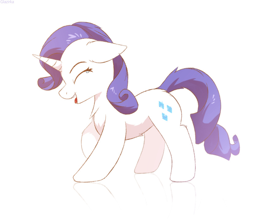 2019 closed_eyes cutie_mark equid equine female feral friendship_is_magic fur glazirka hair hasbro hooves horn mammal my_little_pony mythological_creature mythological_equine mythology open_mouth purple_hair quadruped rarity_(mlp) side_view simple_background solo standing tongue unicorn unicorn_horn white_background white_body white_fur white_horn